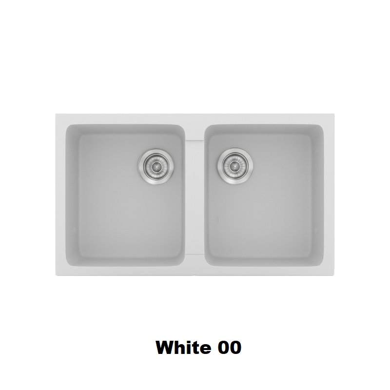 Ασπρος συνθετικος διπλος νεροχυτης κουζινας μοντερνος 86χ50 White 00 Classic 334 Sanitec