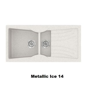 Ασπρος μοντερνος συνθετικος νεροχυτης κουζινας 1,5 γουρνες με μαξιλαρι 104χ51 Metallic Ice 14 Classic 329 Sanitec