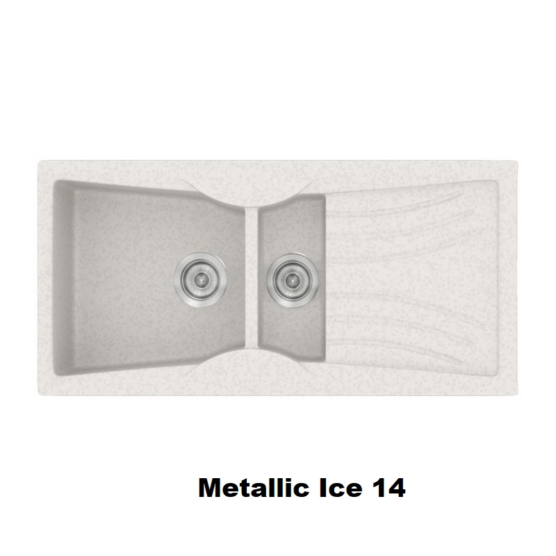 Ασπρος συνθετικος μοντερνος νεροχυτης κουζινας 1,5 γουρνες με μαξιλαρι 104χ51 Metallic Ice 14 Classic 329 Sanitec