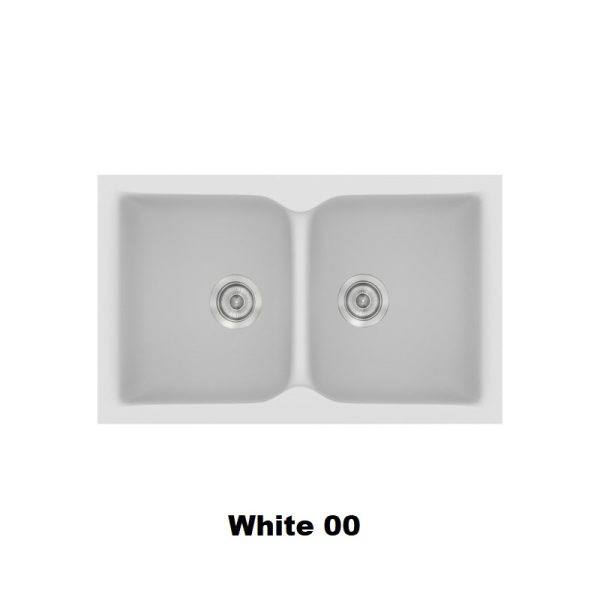 Λευκος συνθετικος νεροχυτης για κουζινα μοντερνος διπλος οικονομικος 81χ50 White 00 Classic 322 Sanitec