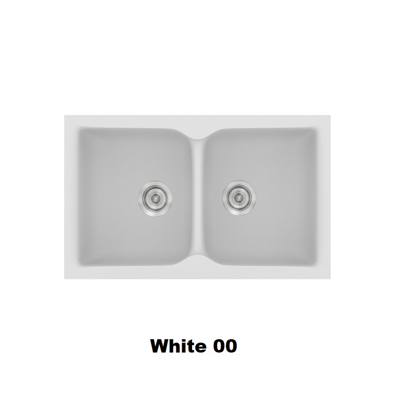 White Modern 2 Bowl Composite Kitchen Sink 81×50 Classic 322 Sanitec