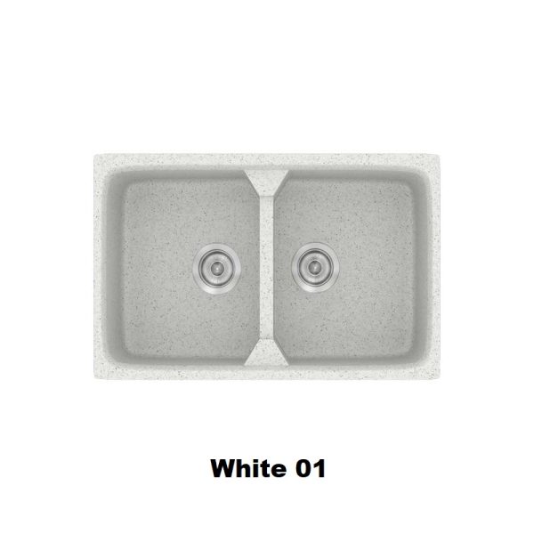 Λευκος συνθετικος νεροχυτης κουζινας με 2 γουρνες 78χ51 White 01 Classic 318 Sanitec