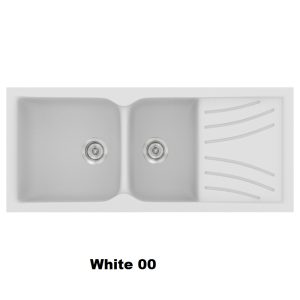 White Modern 2 Bowl Composite Kitchen Sink with Drainer 115x50 Classic 323 Sanitec