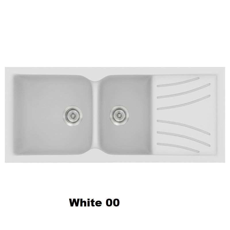 Ασπρος συνθετικος νεροχυτης κουζινας με 2 γουρνες και ποδια 115χ50 White 00 Classic 323 Sanitec