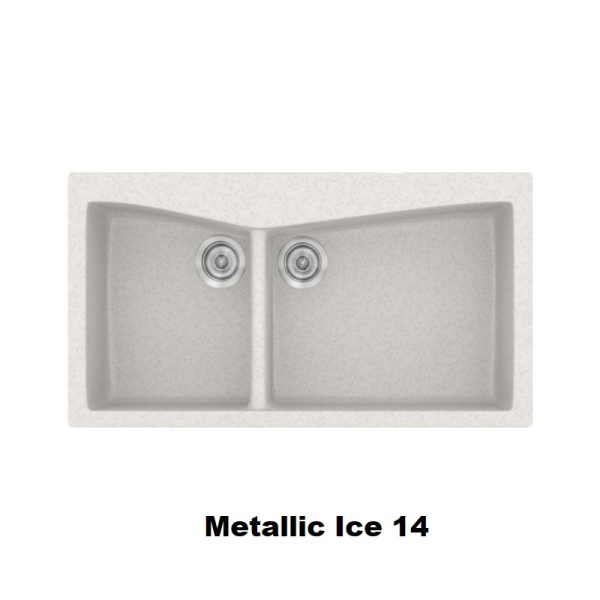 Ασπρος μοντερνος συνθετικος νεροχυτης κουζινας διπλος 93χ51 Metallic Ice 14 Classic 326 Sanitec