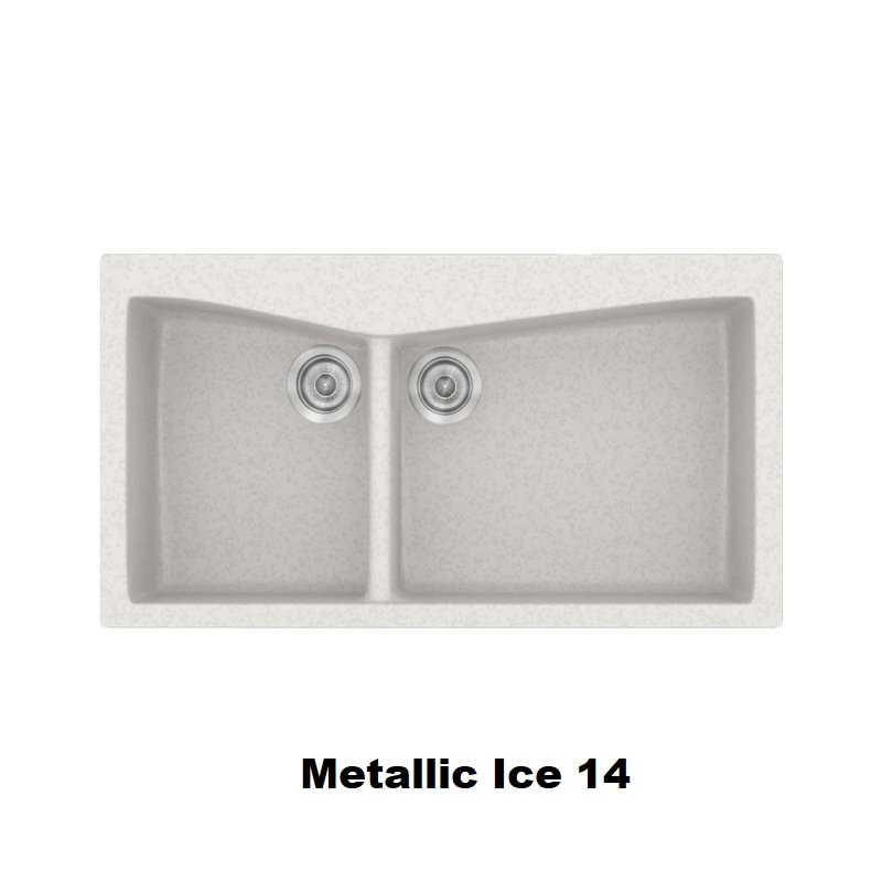 Ασπρος συνθετικος νεροχυτης κουζινας μοντερνος διπλος 93χ51 Metallic Ice 14 Classic 326 Sanitec