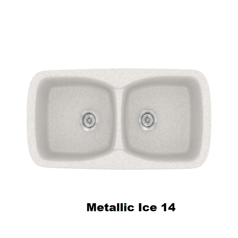 Ασπρος συνθετικος νεροχυτης κουζινας συνθετικος με 2 γουρνες 93χ51 Metallic Ice 14 Classic 319 Sanitec