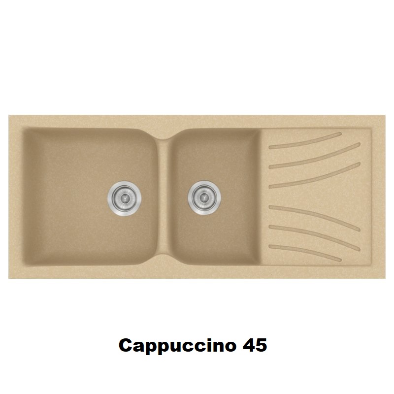 Cappuccino Modern 2 Bowl Composite Kitchen Sink with Drainer 115×50 Classic 323 Sanitec