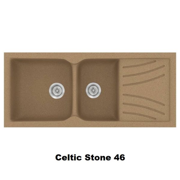 Celtic Stone Brown Modern 2 Bowl Composite Kitchen Sink with Drainer 115x50 Classic 323 Sanitec