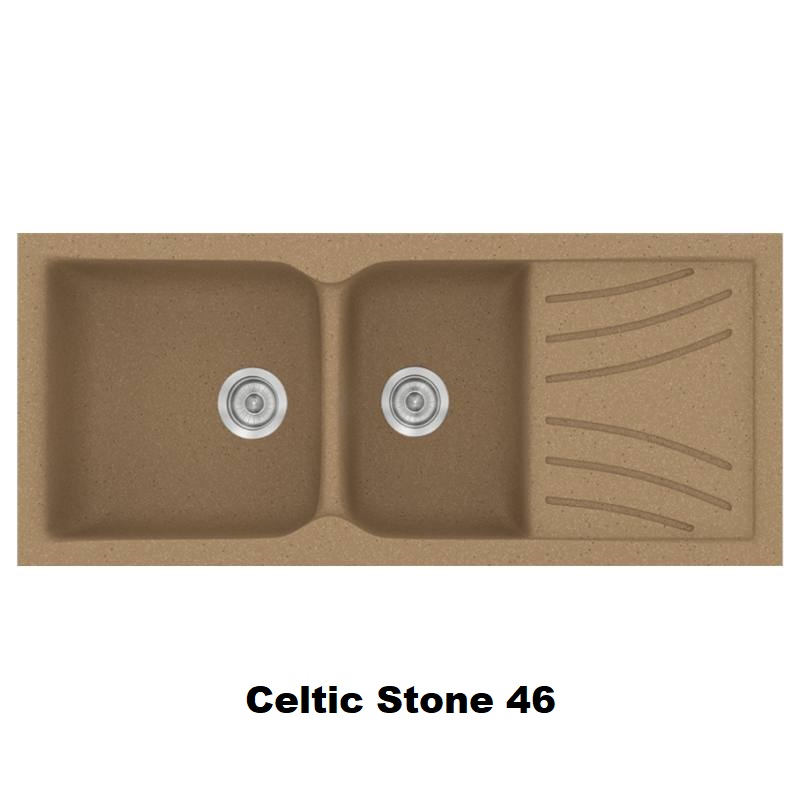 Celtic Stone Brown Modern 2 Bowl Composite Kitchen Sink with Drainer 115×50 Classic 323 Sanitec