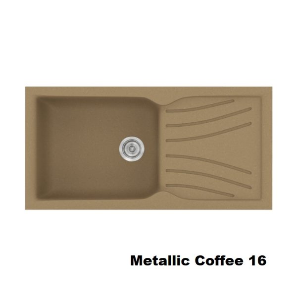 Metallic Coffee Modern 1 Bowl Composite Kitchen Sink with Drainer 100x50 Classic 324 Sanitec