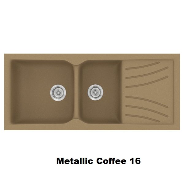 Καφε μοντερνοι συνθετικοι νεροχυτες κουζινας με 2 γουρνες και ποδια 115χ50 Metallic Coffee 16 Classic 323 Sanitec