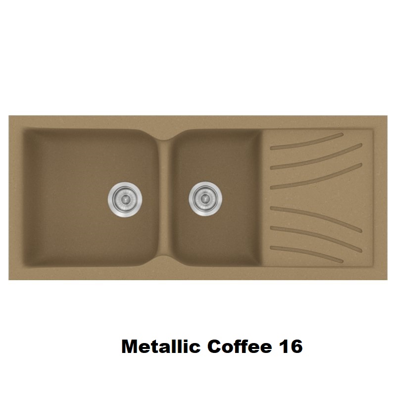 Καφε συνθετικοι νεροχυτες κουζινας μοντερνοι με 2 γουρνες και ποδια 115χ50 Metallic Coffee 16 Classic 323 Sanitec