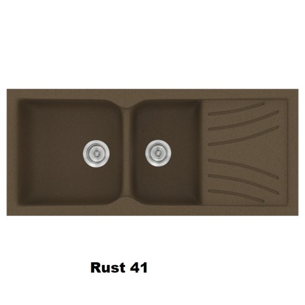 Rust Brown Modern 2 Bowl Composite Kitchen Sink with Drainer 115x50 Classic 323 Sanitec