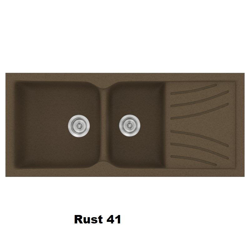 Rust Brown Modern 2 Bowl Composite Kitchen Sink with Drainer 115×50 Classic 323 Sanitec