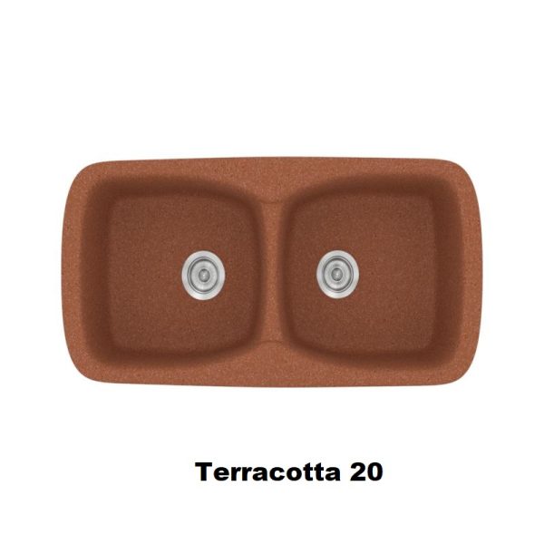 Terracotta Red Modern 2 Bowl Composite Kitchen Sink 93x51 Classic 319 Sanitec