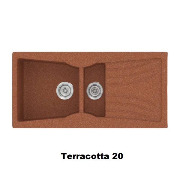 Terracotta Red Modern 1,5 Bowl Composite Kitchen Sink with Drainer 104x51 Classic 329 Sanitec
