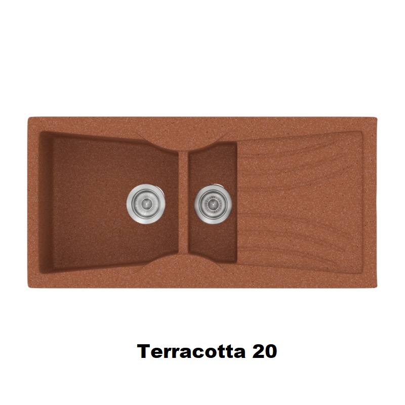Terracotta Red Modern 1,5 Bowl Composite Kitchen Sink with Drainer 104×51 Classic 329 Sanitec