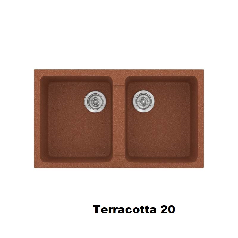 Terracotta Red Modern 2 Bowl Composite Kitchen Sink 86×50 Classic 334 Sanitec