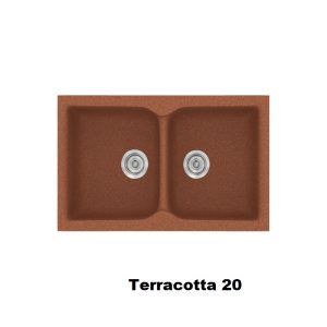 Κοκκινος συνθετικος νεροχυτης κουζινας με δυο γουρνες 78χ50 Terracotta 20 Classic 340 Sanitec