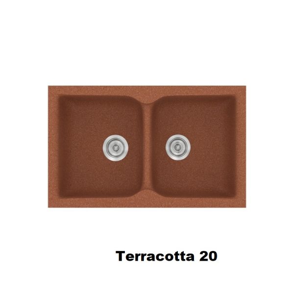 Terracotta Red Modern 2 Bowl Composite Kitchen Sink 81x50 Classic 322 Sanitec
