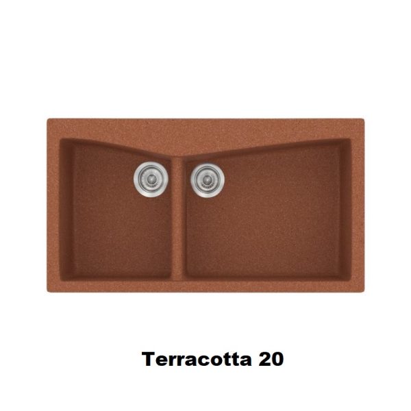 Terracotta Red Modern 2 Bowl Composite Kitchen Sink 93x51 Classic 326 Sanitec