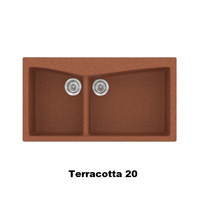 Terracotta Red Modern 2 Bowl Composite Kitchen Sink 93×51 Classic 326 Sanitec