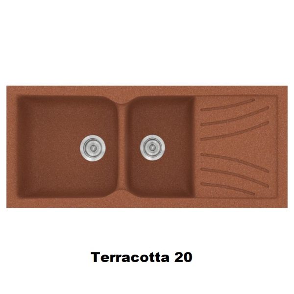 Red Terracotta Modern 2 Bowl Composite Kitchen Sink with Drainer 115x50 Classic 323 Sanitec