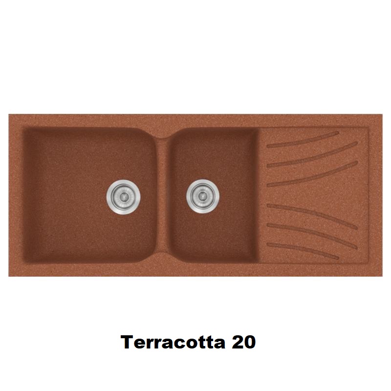 Red Terracotta Modern 2 Bowl Composite Kitchen Sink with Drainer 115×50 Classic 323 Sanitec