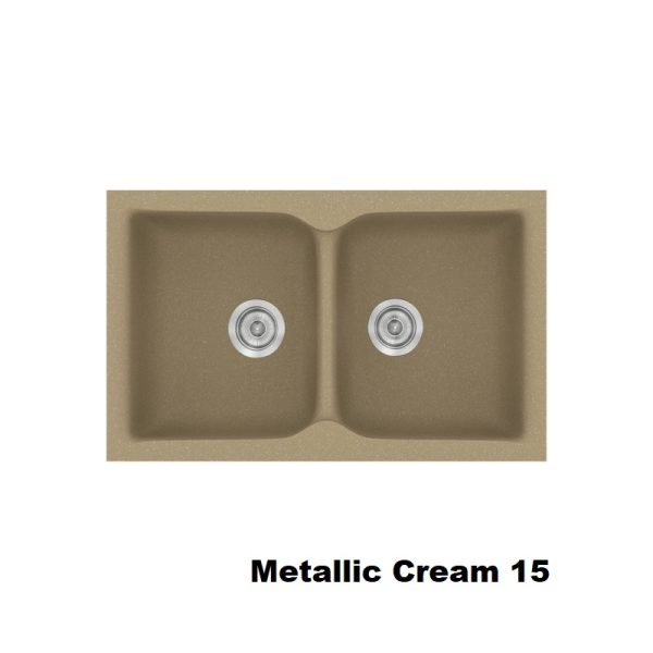 Metallic Cream Modern 2 Bowl Composite Kitchen Sink 81x50 Classic 322 Sanitec
