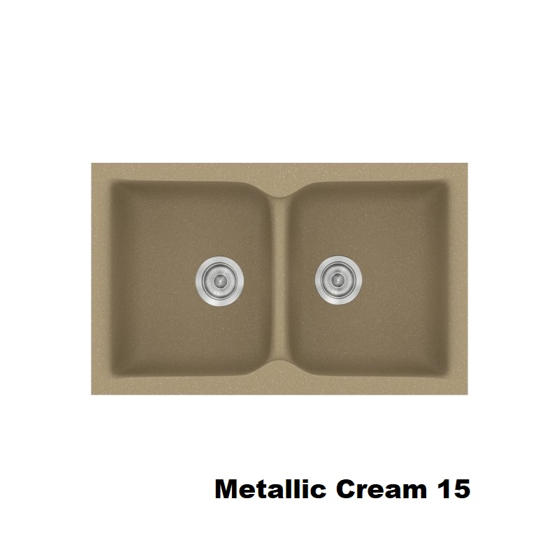 Metallic Cream Modern 2 Bowl Composite Kitchen Sink 81×50 Classic 322 Sanitec