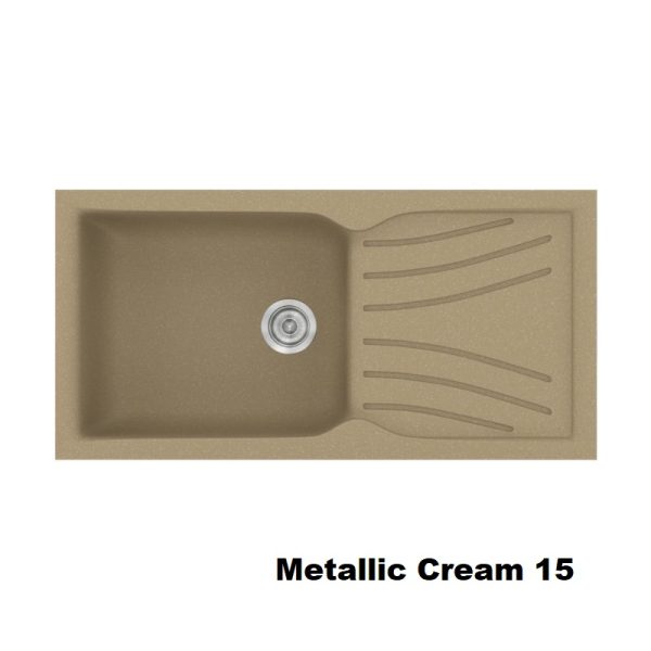 Metallic Cream Modern 1 Bowl Composite Kitchen Sink with Drainer 100x50 Classic 324 Sanitec