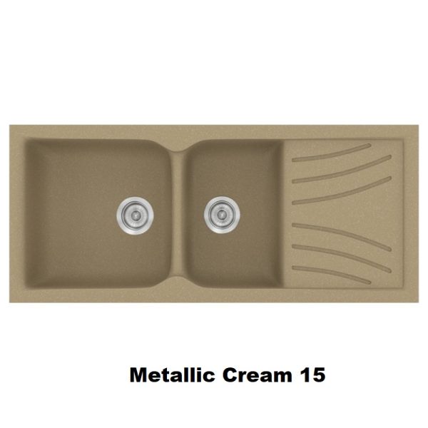 Cream Modern 2 Bowl Composite Kitchen Sink with Drainer 115x50 Classic 323 Sanitec