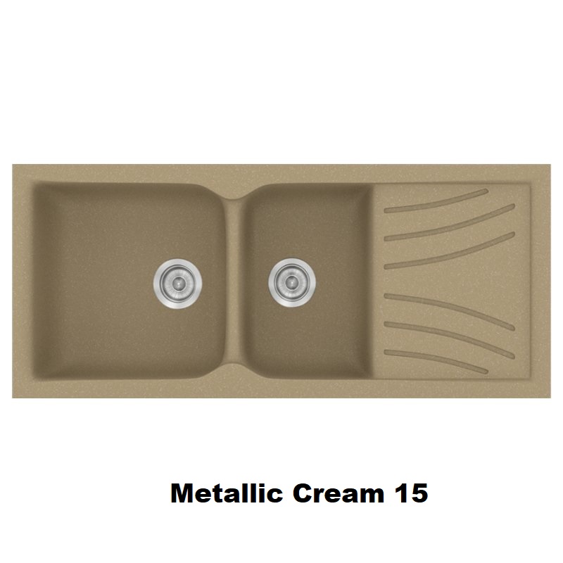 Cream Modern 2 Bowl Composite Kitchen Sink with Drainer 115×50 Classic 323 Sanitec