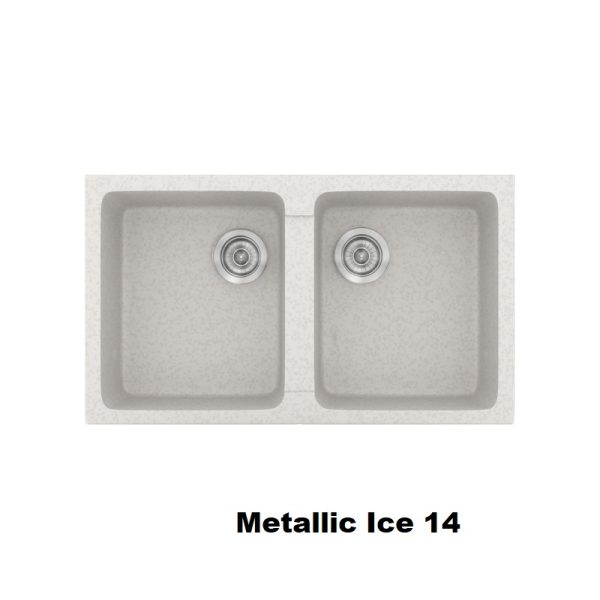 Λευκοι διπλοι νεροχυτες κουζινας συνθετικοι με δυο γουρνες 86χ50 Metallic Ice 14 Classic 334 Sanitec