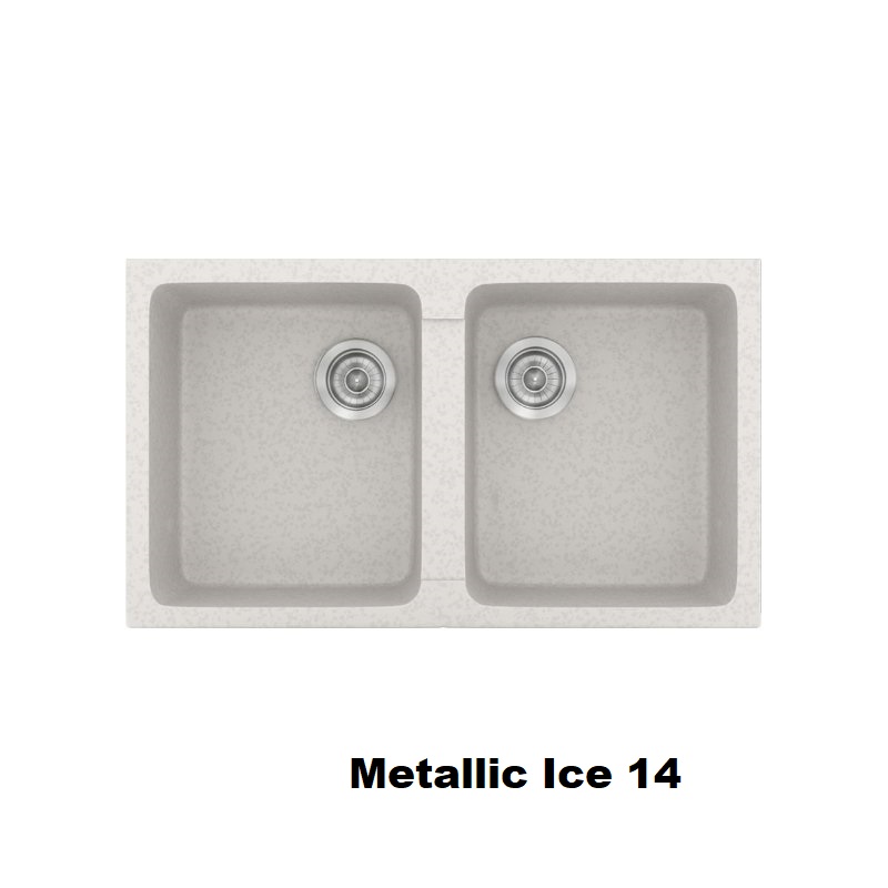 Λευκοι διπλοι συνθετικοι νεροχυτες κουζινας με δυο γουρνες 86χ50 Metallic Ice 14 Classic 334 Sanitec