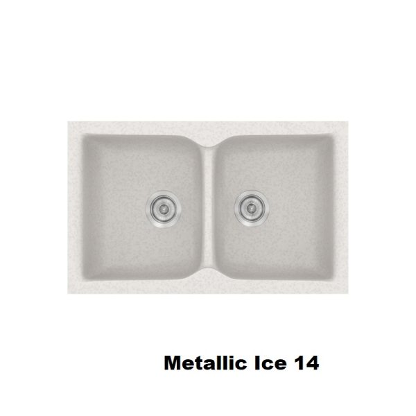 Ασπροι μοντερνοι νεροχυτες κουζινας με 2 γουρνες συνθετικοι 81χ50 Metallic Ice 14 Classic 322 Sanitec