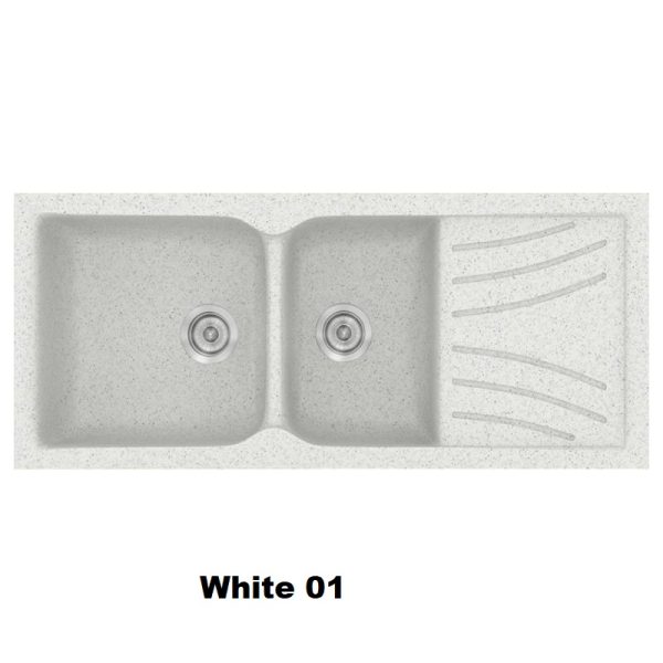 Crispy White Modern 2 Bowl Composite Kitchen Sink with Drainer 115x50 Classic 323 Sanitec