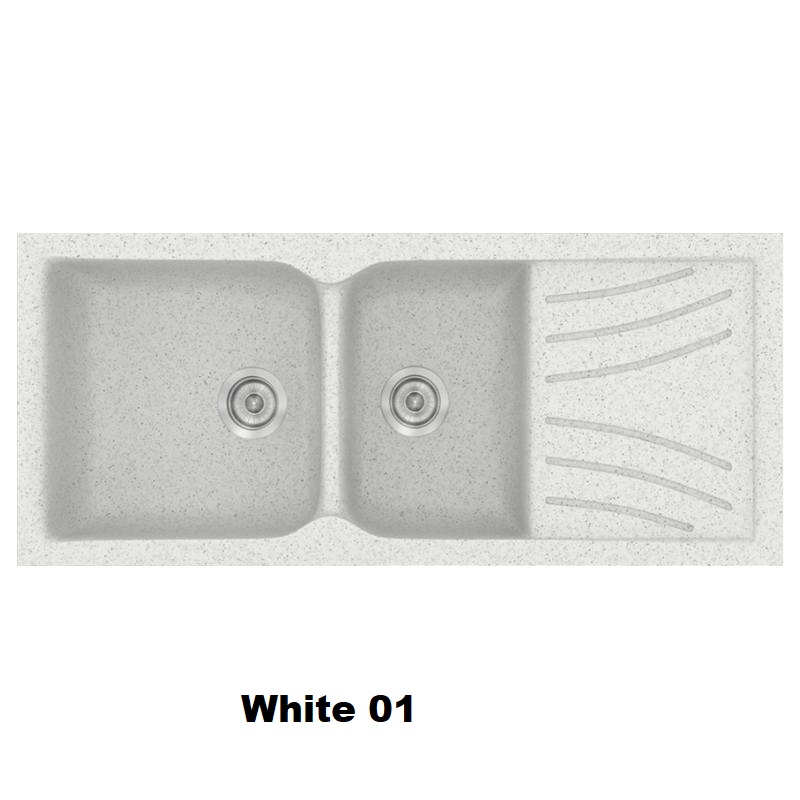 Crispy White Modern 2 Bowl Composite Kitchen Sink with Drainer 115×50 Classic 323 Sanitec