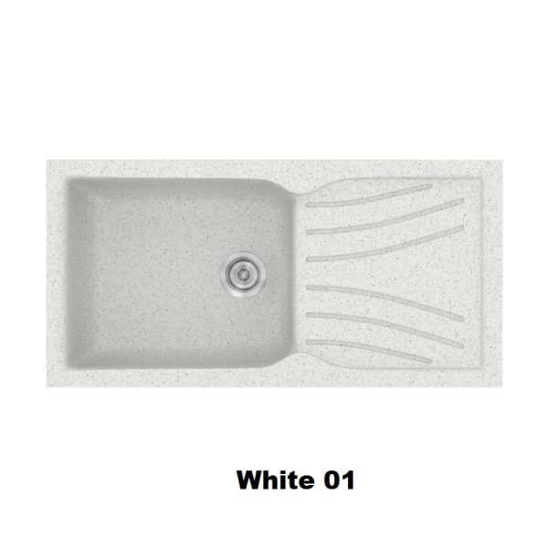 Crispy White Modern 1 Bowl Composite Kitchen Sink with Drainer 100x50 Classic 324 Sanitec