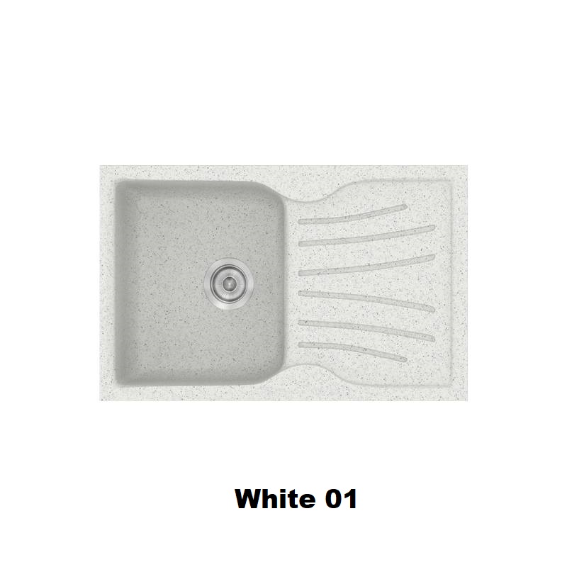 Λευκοι νεροχυτες για κουζινα συνθετικοι μοντερνοι με μια γουρνα και μαξιλαρι 78χ50 White 01 Classic 327 Sanitec