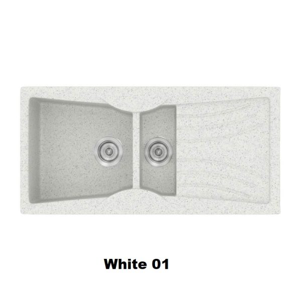 Λευκοι νεροχυτες συνθετικοι για κουζινα μοντερνοι με μεγαλη και μικρη γουρνα και ποδια 104χ51 White 01 Classic 329 Sanitec