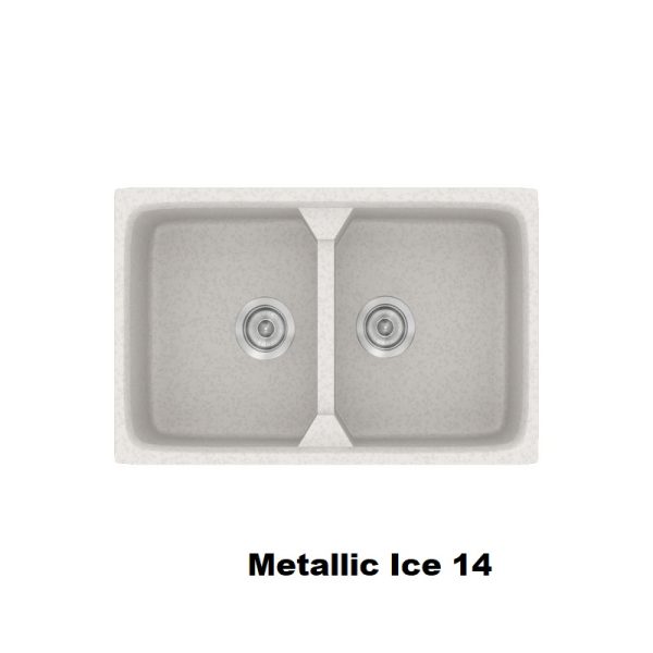 Λευκος συνθετικος διπλος νεροχυτης κουζινας με 2 γουρνες 78χ51 Metallic Ice 14 Classic 318 Sanitec