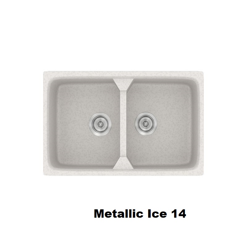 Λευκος διπλος συνθετικος νεροχυτης κουζινας με 2 γουρνες 78χ51 Metallic Ice 14 Classic 318 Sanitec