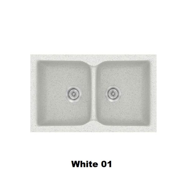 Ασπρος νεροχυτης κουζινας διπλος συνθετικος μοντερνος 81χ50 White 01 Classic 322 Sanitec