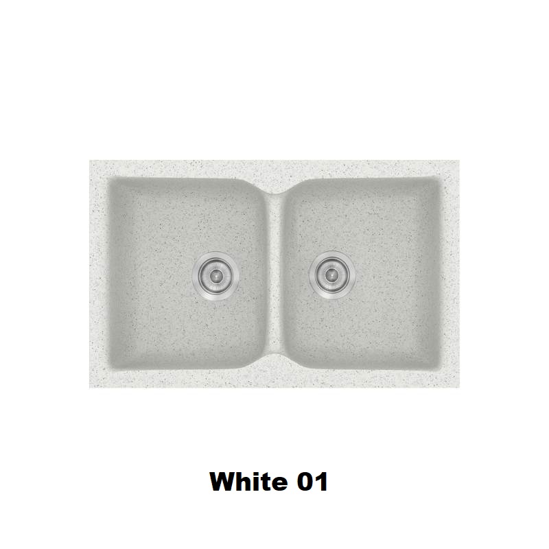 Λευκος νεροχυτης κουζινας διπλος συνθετικος μοντερνος 81χ50 White 01 Classic 322 Sanitec
