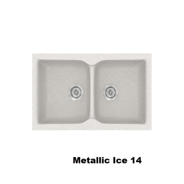Ασπρος νεροχυτης κουζινας με 2 γουρνες συνθετικος 78χ50 Metallic Ice 14 Classic 340 Sanitec