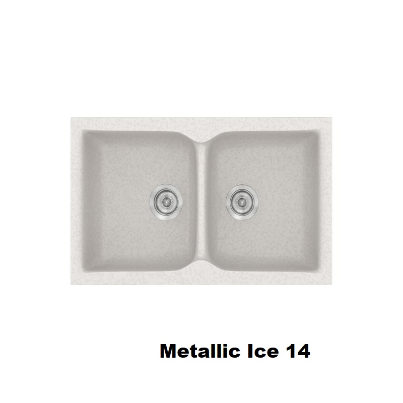 Λευκος νεροχυτης κουζινας με 2 γουρνες συνθετικος 78χ50 Metallic Ice 14 Classic 340 Sanitec