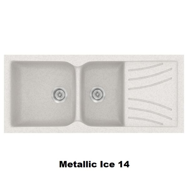 Metallic Ice White Modern 2 Bowl Composite Kitchen Sink with Drainer 115x50 Classic 323 Sanitec