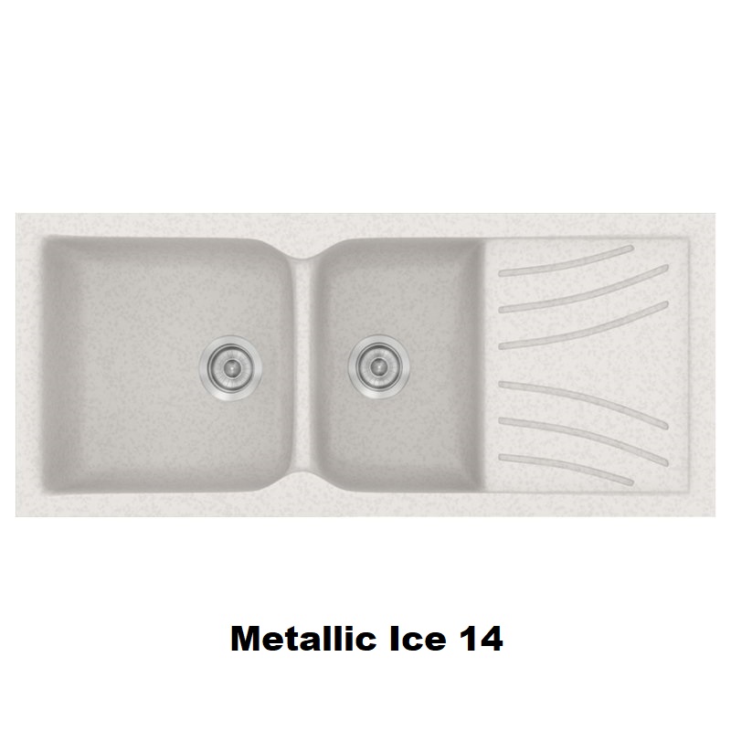 Metallic Ice White Modern 2 Bowl Composite Kitchen Sink with Drainer 115×50 Classic 323 Sanitec